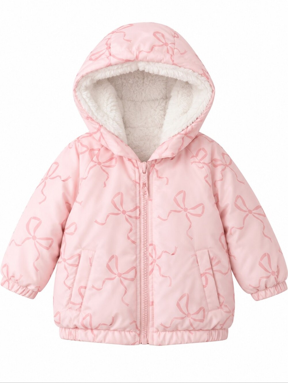 Sweet Stories Girls 18M Pink Bow Print Sherpa Lined Hooded Winter Jacket